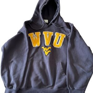 WVU Mountaineers Hoodie Mens L E5 Sportswear Blue Yellow Appliqué Flaws